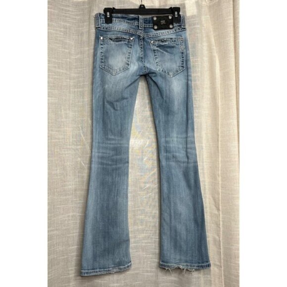 Miss Me Boot Cut Jeans Low Rise Stretch Rhinestone Distressed Womens Size 26x31 - Picture 2 of 11